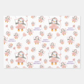 誕生日かわいいバレリーナペンギンピンク ラッピングペーパーシート (正面)