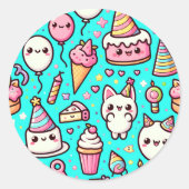 誕生日かわいいパターン ラウンドシール (正面)