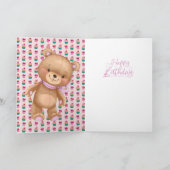 誕生日かわいいピンクバルーン女の子テディカード カード (内部)