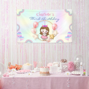 誕生日かわいいプリンスレインボーパーティーkid 横断幕