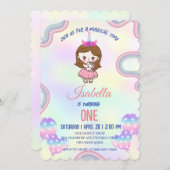 誕生日かわいいレインボーユニコーンパーティーかわいい女の子 招待状 (正面/裏面)