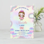 誕生日かわいいレインボーユニコーンパーティーかわいい女の子 招待状 (スタンド正面)