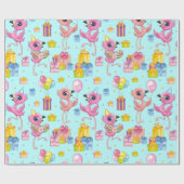 誕生日かわいい漫画フラミンゴ ラッピングペーパー (フラット)