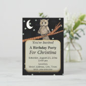 誕生日かわいらしアウルブルーネックレススターズムーン 招待状 (スタンド正面)