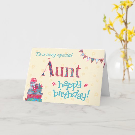 誕生日かわいらしカードおばさん、バンティング、ギフト カード (黄色い花)