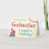 誕生日かわいらしカードのゴッドマザー、バンティング、ギフト カード (正面)