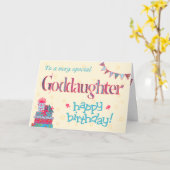 誕生日かわいらしカードのゴド娘、バンティング、ギフト カード (黄色い花)