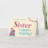 誕生日かわいらしカード(シスター、バンティング、ギフト用) カード (正面)