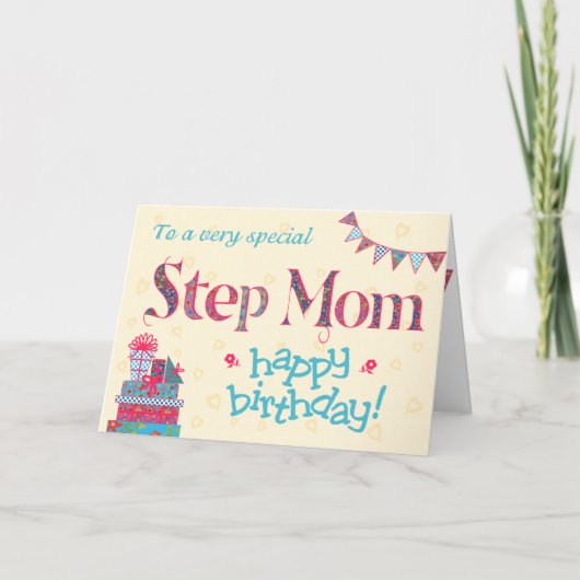 誕生日かわいらしカード(ステップママ用),バンティング用,ギフト用 カード (正面)