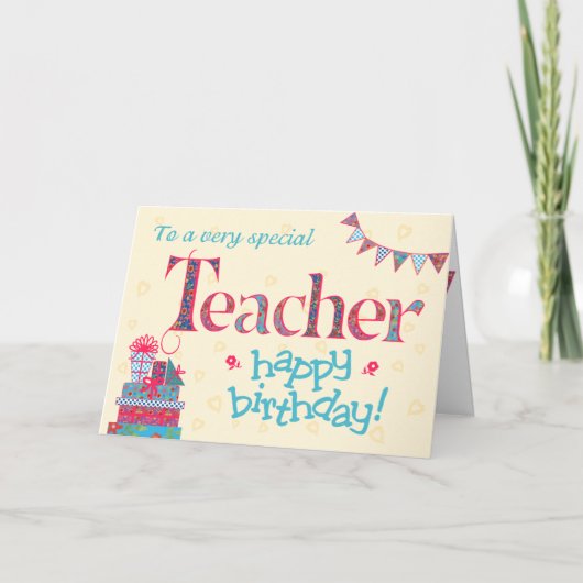 誕生日かわいらしカード(先生、バンティング、ギフト用) カード (正面)