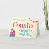 誕生日かわいらしカード(従姉妹、バンティング、ギフト用) カード (正面)