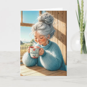 誕生日かわいらしシニアレディーコーヒー カード