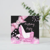 誕生日かわいらしパーティーグリッターピンクハイヒール2 招待状 (スタンド正面)