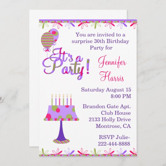 誕生日かわいらしフェミニンパーティーへの招待 招待状