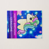 誕生日かわいらしユニコーンとバルーン白熱［赤熱］光を放つ付き ジグソーパズル (横)