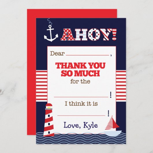 誕生日がお航海の礼のメモを記入します サンキューカード (正面/裏面)