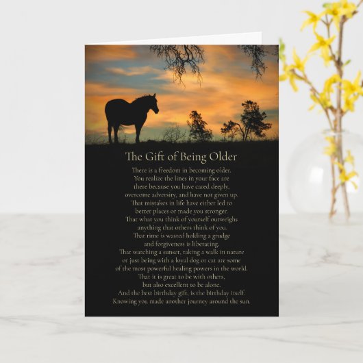 誕生日が年を取る美しい馬と言葉 カード (黄色い花)