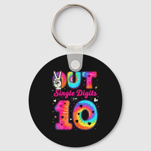 誕生日が10桁のタイ・ダイ「Peace Out」シングル桁 キーホルダー (正面)