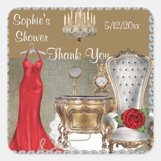 誕生日きらきら光るパーティーお願いステッカー スクエアシール (正面)