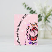 誕生日さくらんぼカップケーキドードルフードフリートオンピンク ポストカード (スタンド正面)