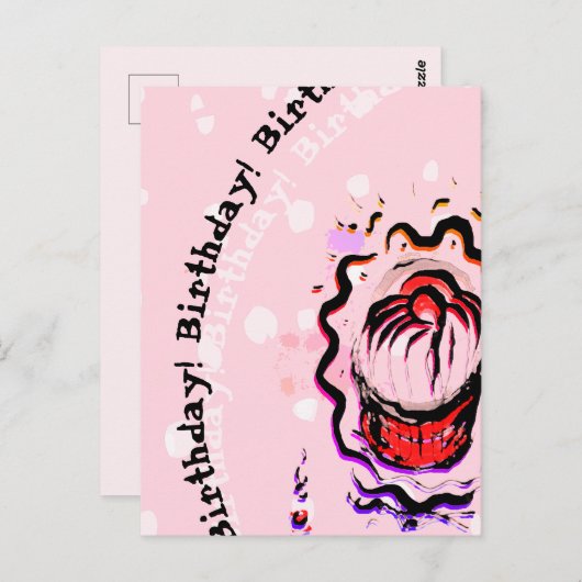 誕生日さくらんぼカップケーキドードルフードフリートオンピンク ポストカード (正面/裏面)