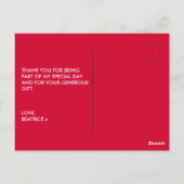 誕生日さくらんぼモダンレッドスクリプトサンキュー ポストカード (裏面)