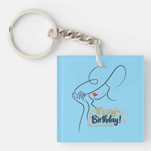 誕生日だよ ゴールドスパークル リップスクエア キーチェーン (正面)
