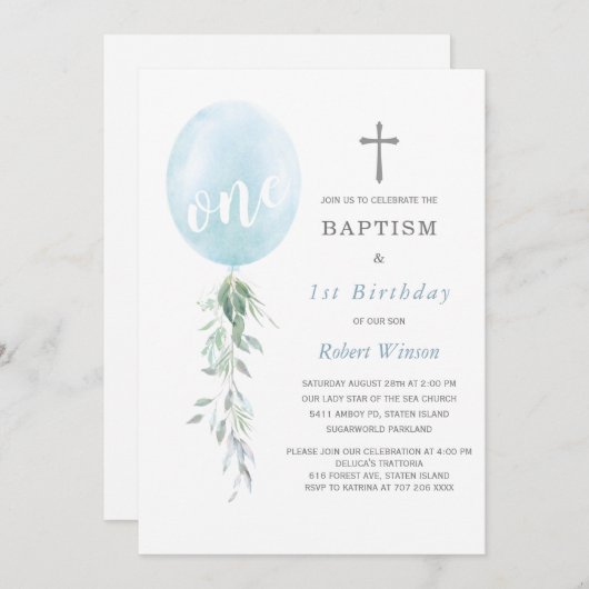 誕生日とバプテスマのための招待状 招待状 (正面/裏面)