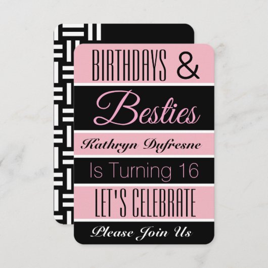 誕生日とベスティーズ誕生日パーティーの招待 招待状 (正面/裏面)