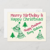 誕生日とメリーハッピークリスマス – クリスマスBday ポストカード (正面/裏面)