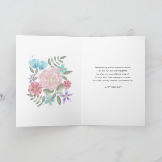 誕生日と妻カスタムの写真の水の色の花 カード (内部)