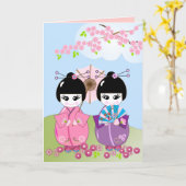 誕生日と日本のさくらんぼ カード (黄色い花)