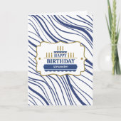 誕生日と男らし抽象芸術ネイビーブルーライン カード (正面)