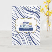 誕生日と男らし抽象芸術ネイビーブルーライン カード (黄色い花)
