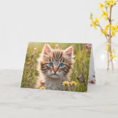 誕生日と蝶の子猫 カード (黄色い花)