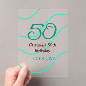 誕生日と記念日にお名前と日付を追加するグリーン・レッド50 アクリル招待状 (インサイチュ (ポータブル))