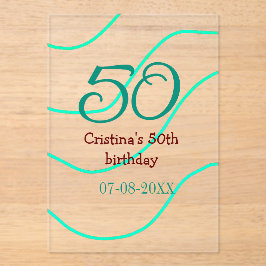 誕生日と記念日にお名前と日付を追加するグリーン・レッド50 アクリル招待状