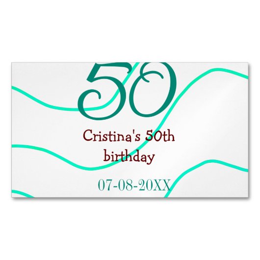 誕生日と記念日にお名前と日付を追加するグリーン・レッド50 マグネット名刺 (正面)