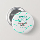 誕生日と記念日にお名前と日付を追加するグリーン・レッド50 缶バッジ (正面&裏面)