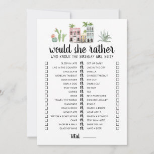 誕生日におすすめの「Would She Rather」編集可能なゲームカード 招待状