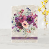 誕生日にお似合いのワインカラーとピーチのローズのカスタムカード カード (黄色い花)