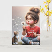 誕生日にタンポポを吹く少女 カード (黄色い花)