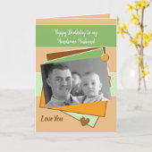 誕生日にハンサムな夫の緑の写真カード カード (黄色い花)