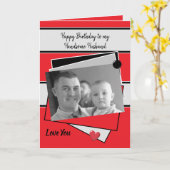 誕生日にハンサムな夫の赤い写真カード カード (黄色い花)