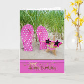 誕生日にフリップフロップを付けたヒトデ カード (黄色い花)