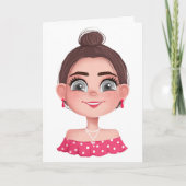 誕生日に大きな目を持つかわいい女の子 カード (正面)