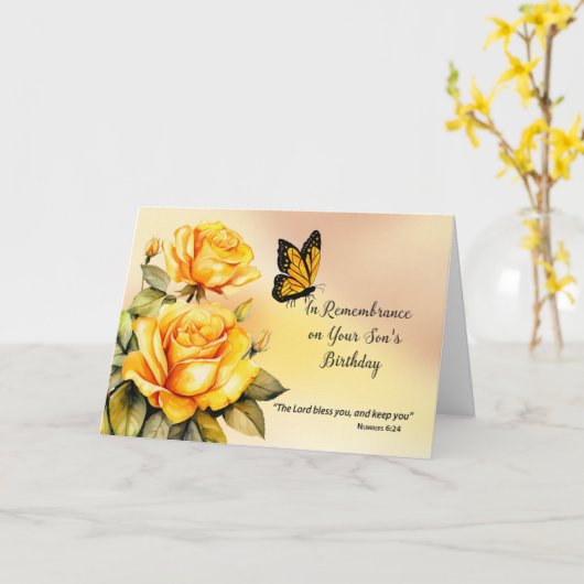 誕生日に思い出す息子への追悼 宗教的なローズ カード (黄色い花)