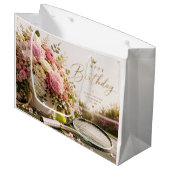 誕生日に沢山の花とテニスボール ラージペーパーバッグ (正面アングル)
