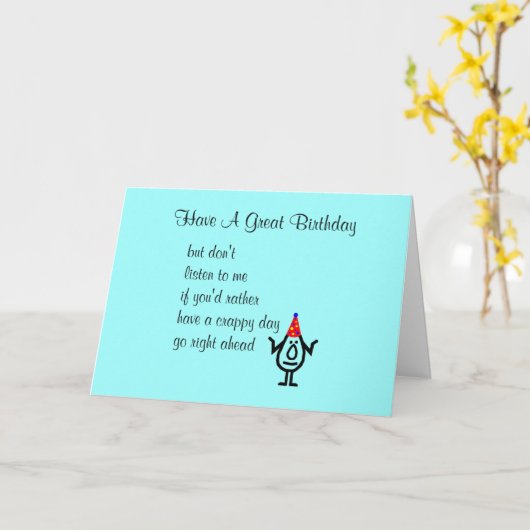 誕生日に素晴らしハッピーバースデーの詩をおもしろい持つ カード (黄色い花)