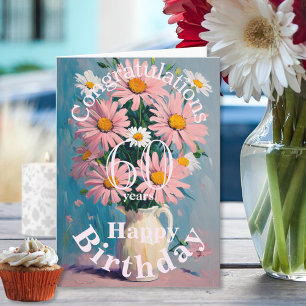 誕生日に花瓶に活けたピンクと白の春のデイジー カード